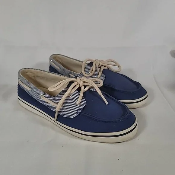 POLO by RALPH LAUREN Women's 7B Navy Blue Canvas Nautical Boat Shoes Loafers